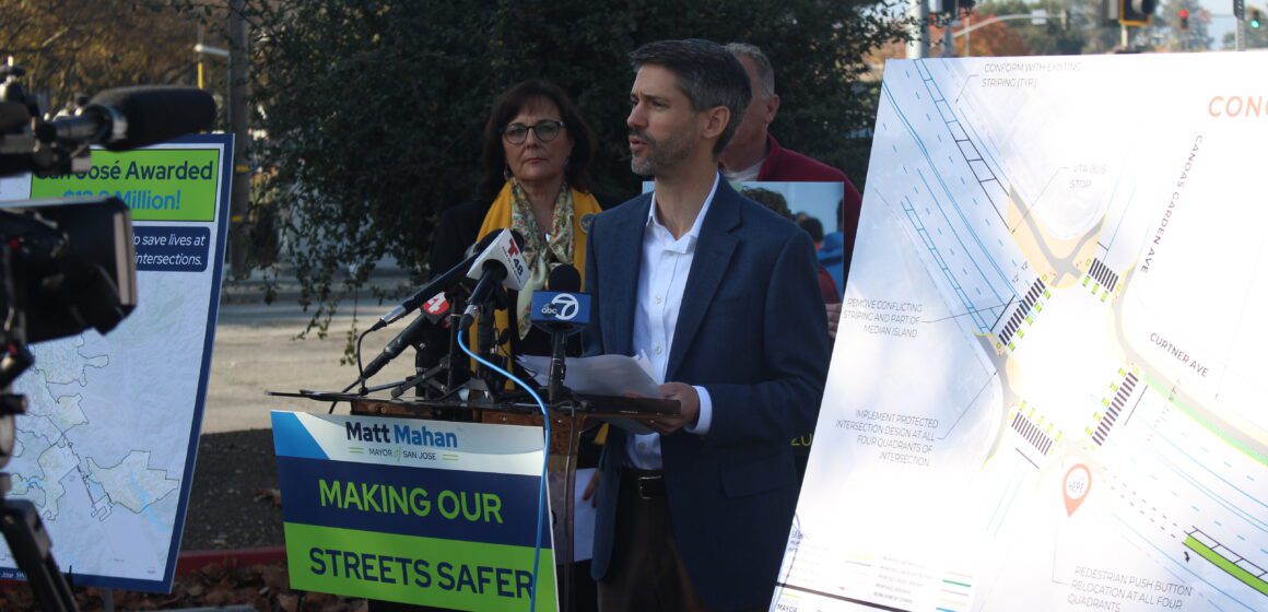 San Jose Mayor Matt Mahan speaking at a press conference