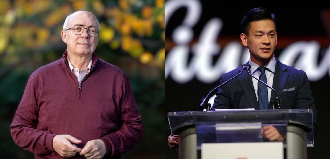 A split photo of Santa Clara County Supervisor Joe Simitian and California Assemblymember Evan Low.