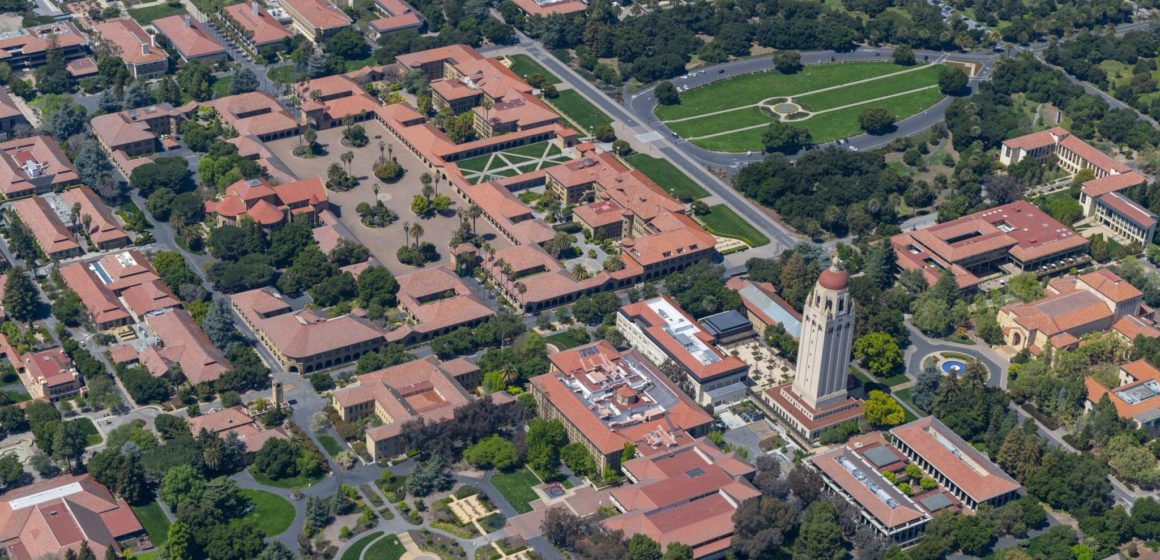 An aerial view of Stanford University