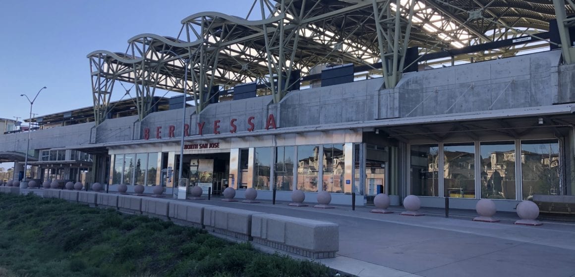 A light rail train station in San Jose