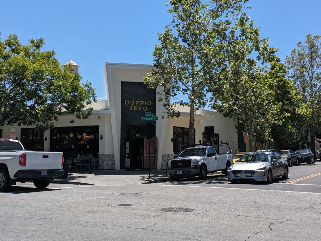 The outside of Italian restaurant Doppio Zero in downtown Campbell