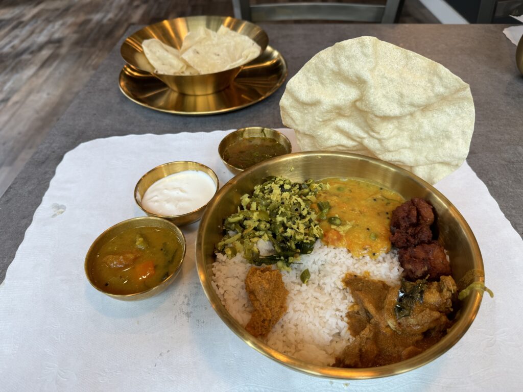 A sampler of dishes at an Indian restaurant in San Jose.