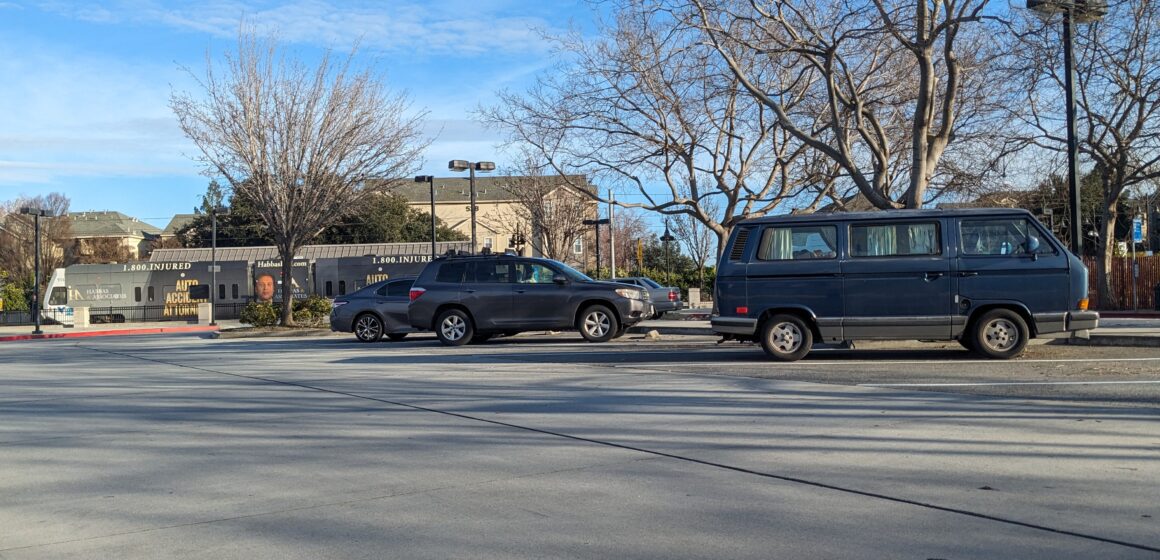 A nearly empty parking lot at the VTA Winchester light rail station, which will become an affordable housing site.