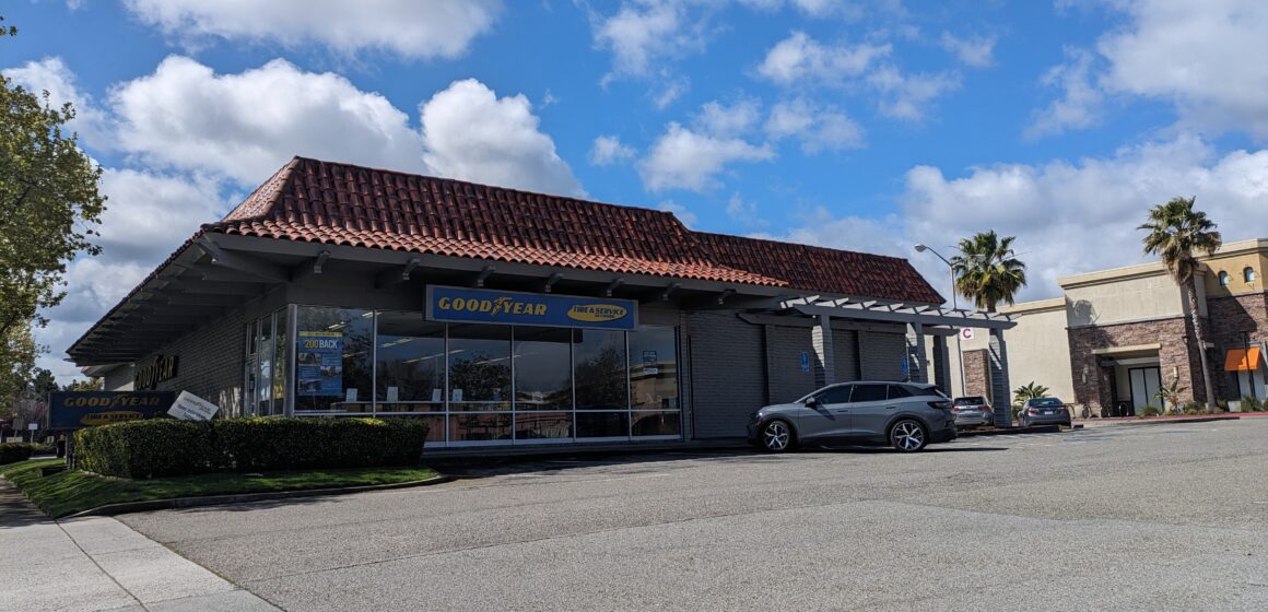 A Goodyear Tires location at 10931 N. De Anza Blvd in Cupertino, which will be replaced by the De Anza Hotel project.