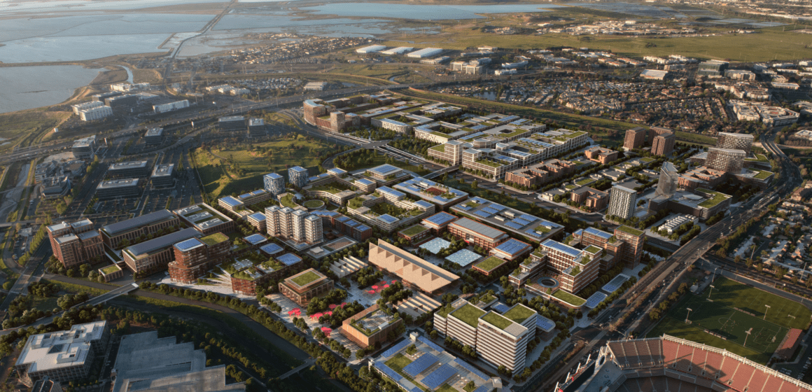 An aerial rendering of a development in Santa Clara.