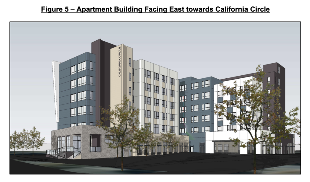 Renderings of a six-floor apartment building