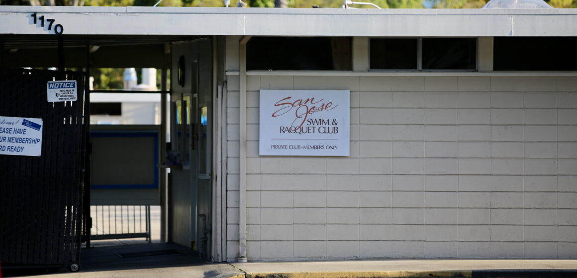 The exterior of a swimming and tennis club in San Jose.