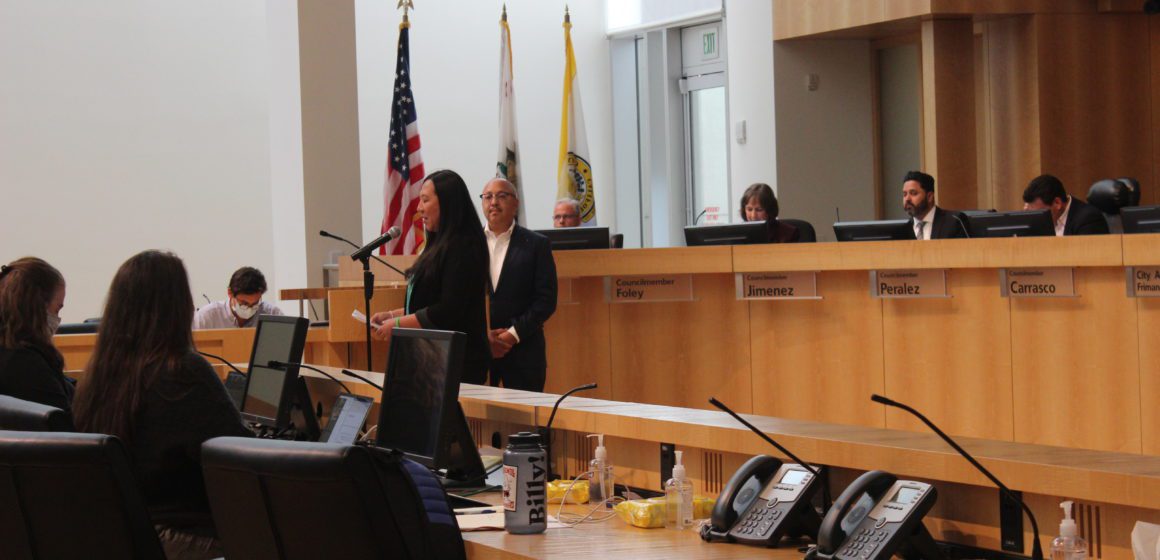 People speaking in a government meeting